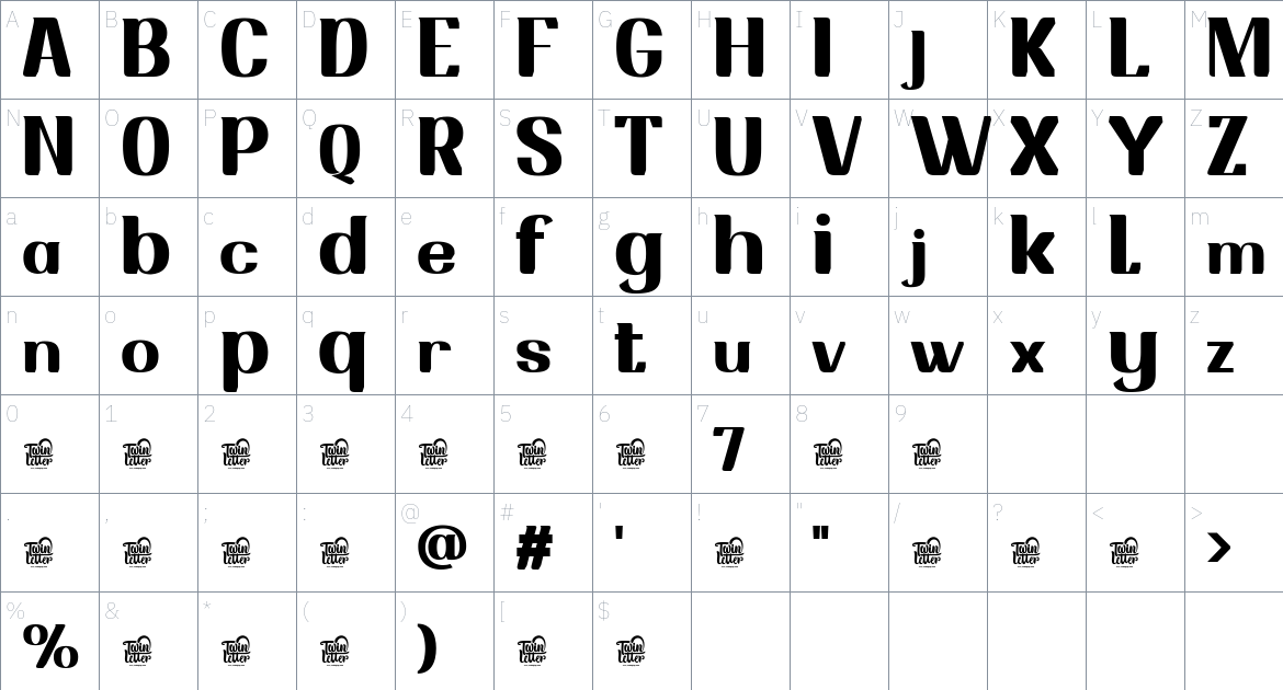 Drafbink font Character Map