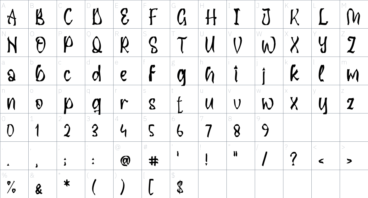 Jacklin Slasher font Character Map