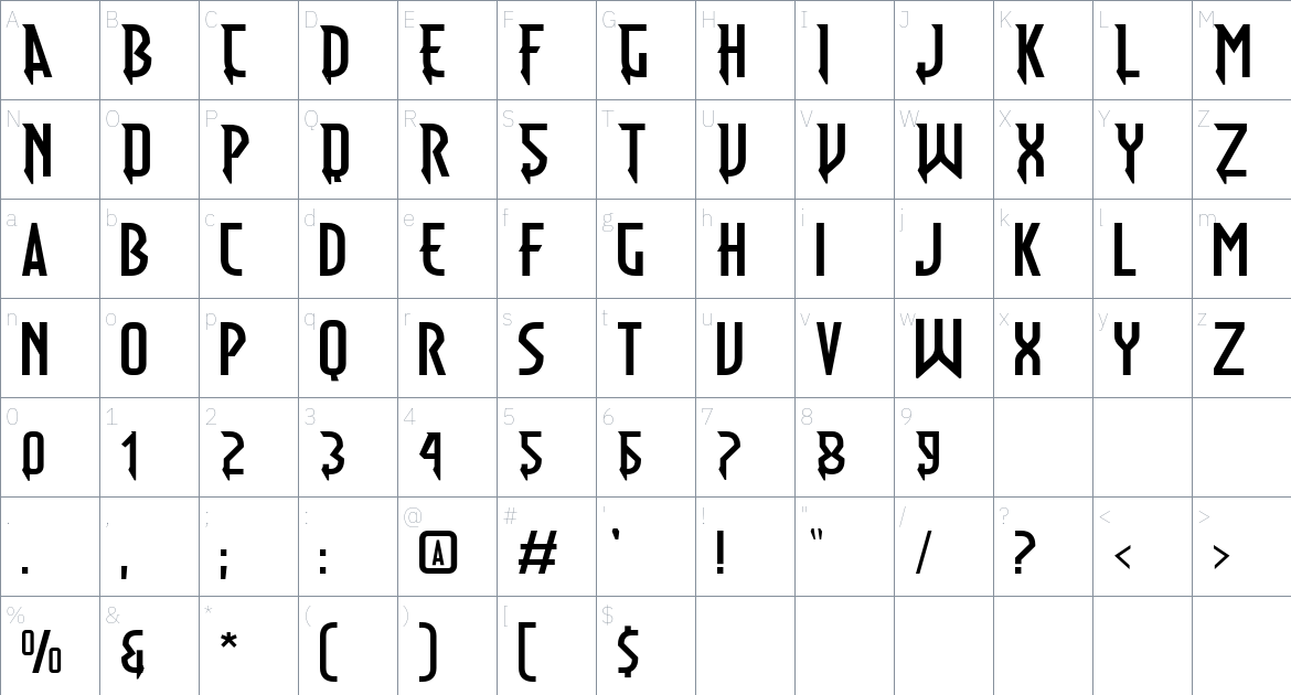 Animal Hunter font Character Map