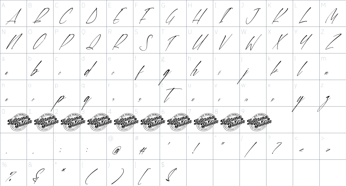 Rodiant Mirage font Character Map