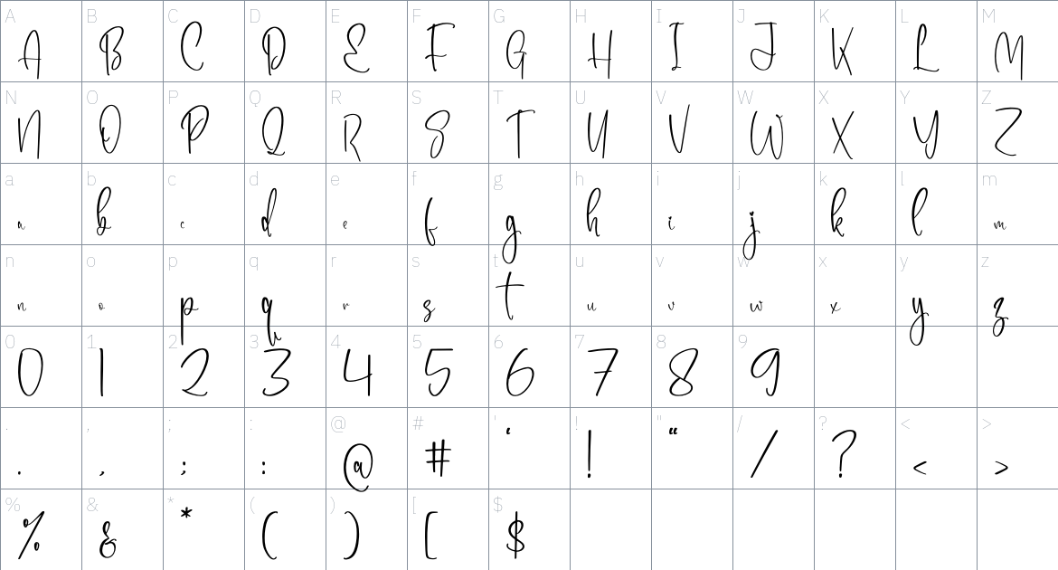 Pillmorales font Character Map