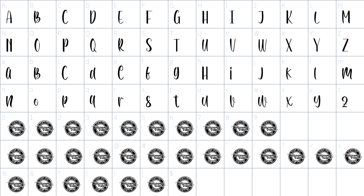 Happy Shine font Character Map