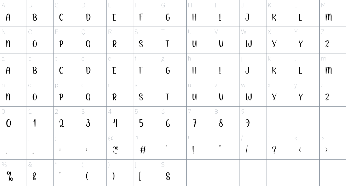 Baby Easter font Character Map