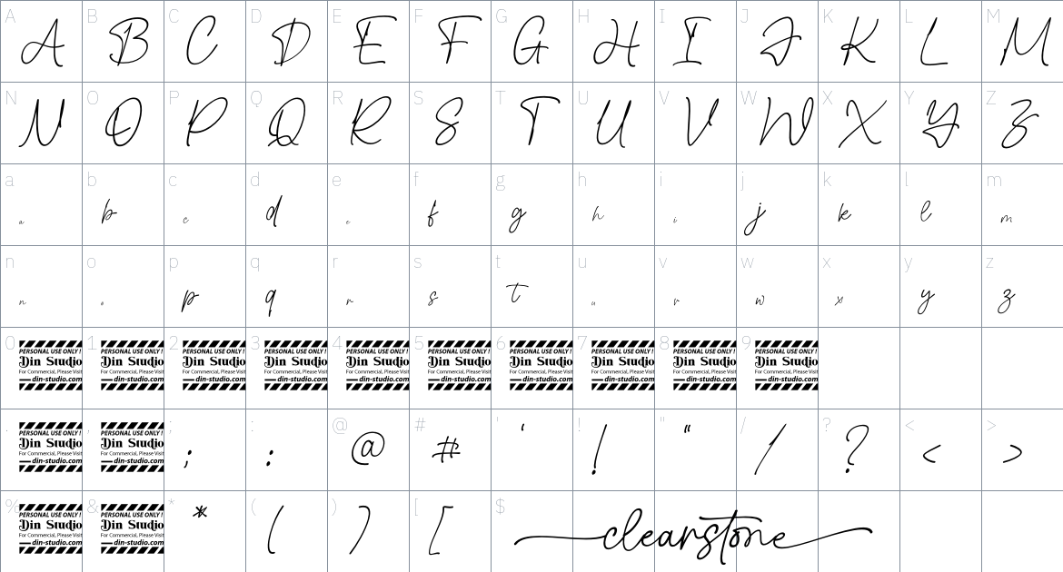 Clearstone font Character Map