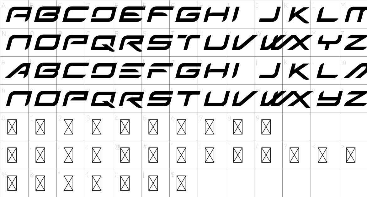 Tenex font Character Map