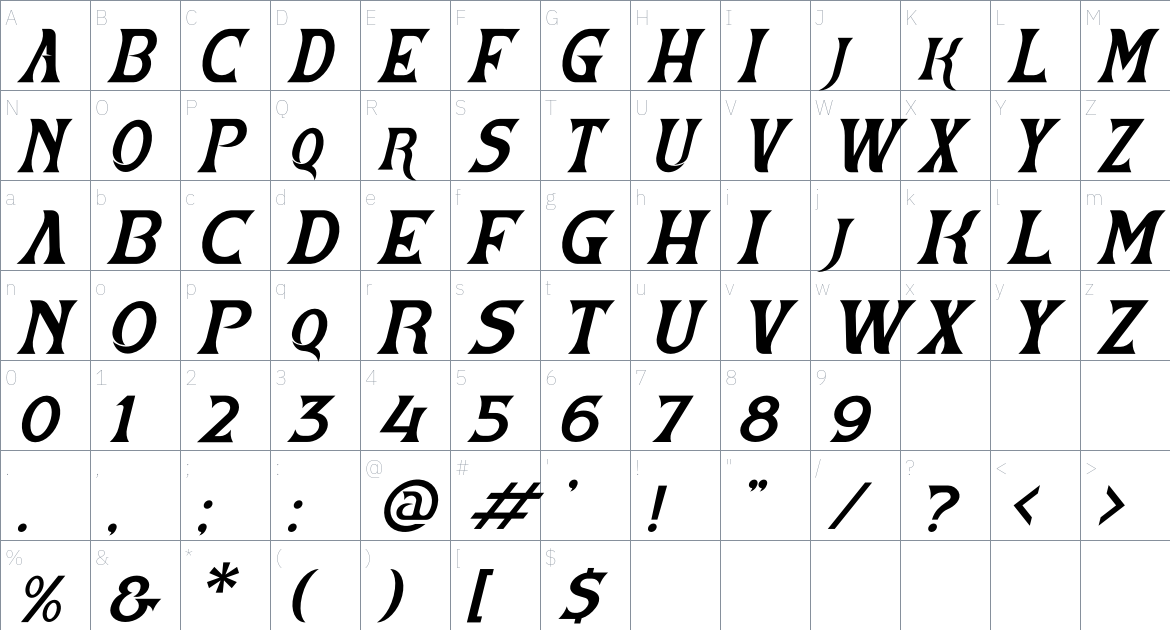 Vestovia font Character Map