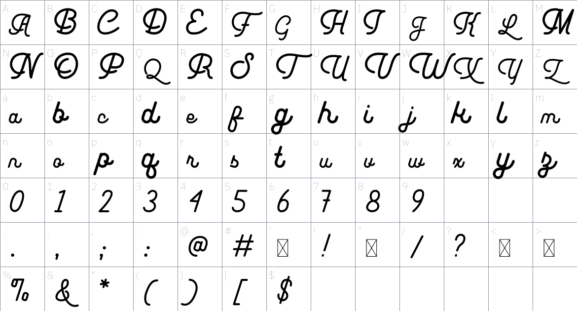 Leuthikline font Character Map