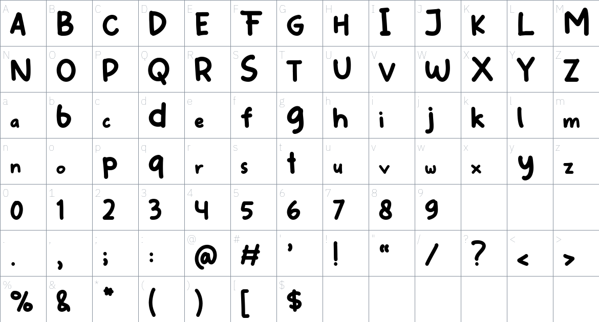 Momain Kidz font Character Map