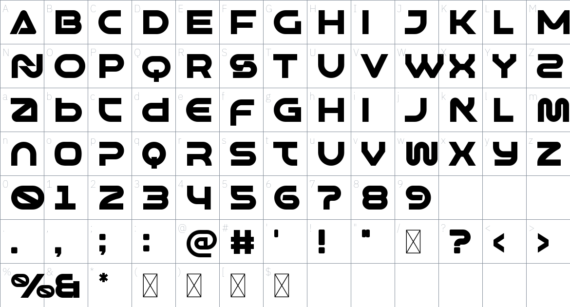 Alphacorsa font Character Map