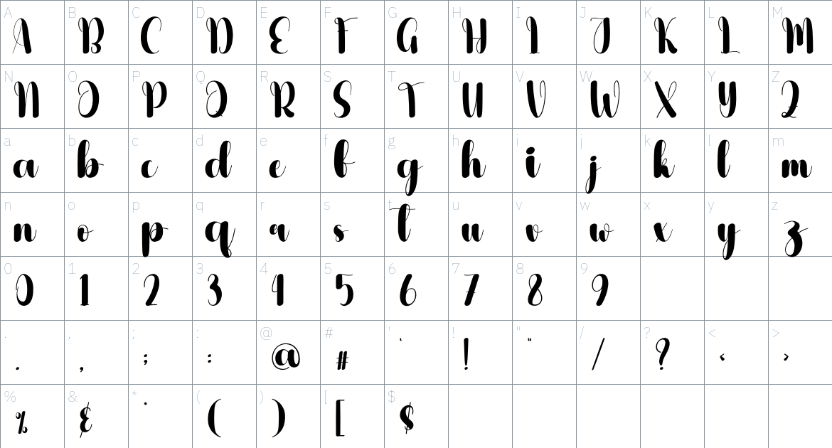 Grassland font Character Map