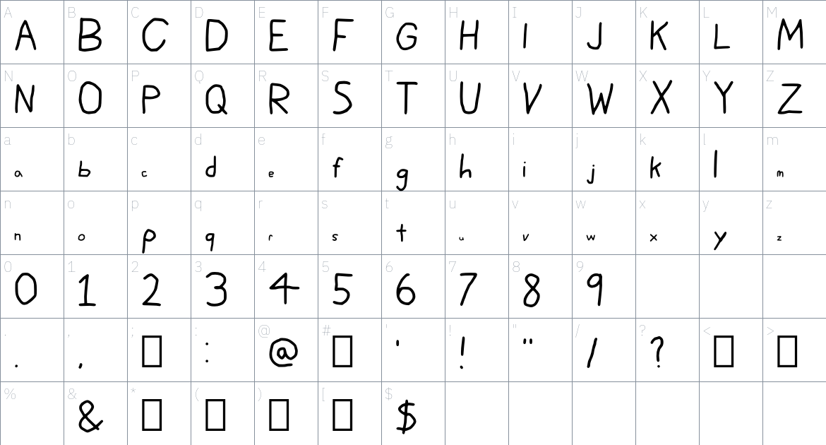 KHandwriting font Character Map