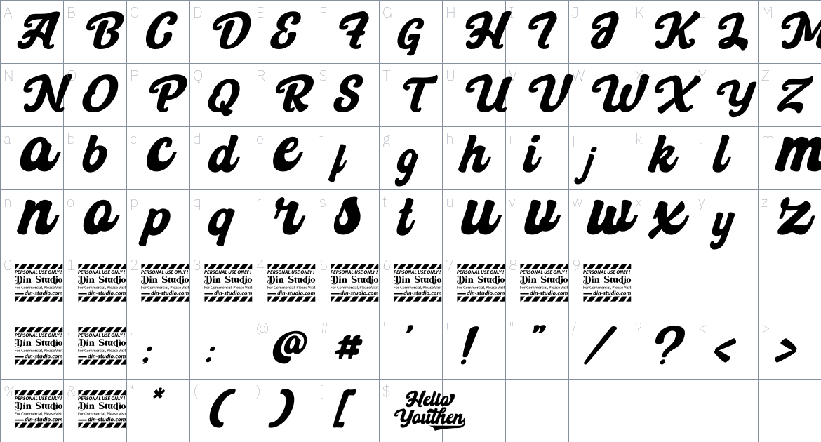 Hello Youthen font Character Map