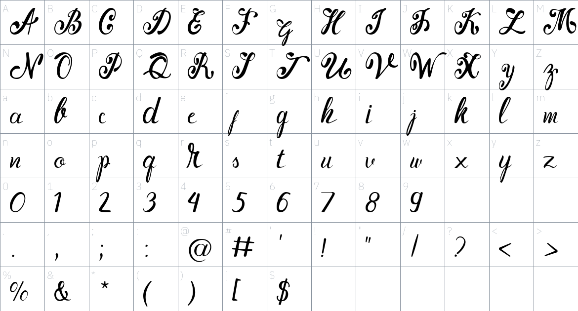 Murisa Lauren font Character Map