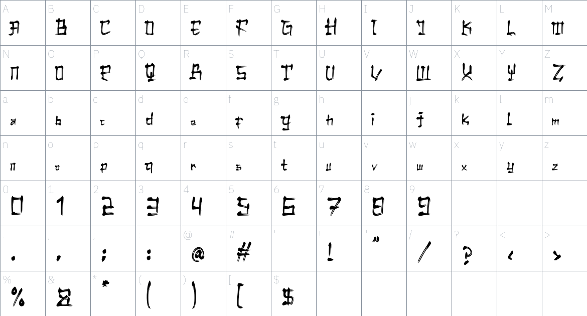 Akashii font Character Map