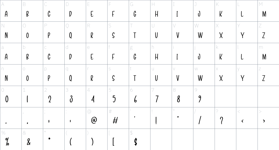 Sunny Shine font Character Map