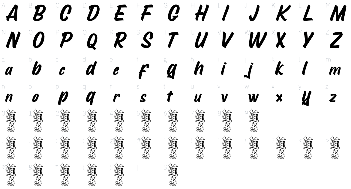 Mustank Script font Character Map