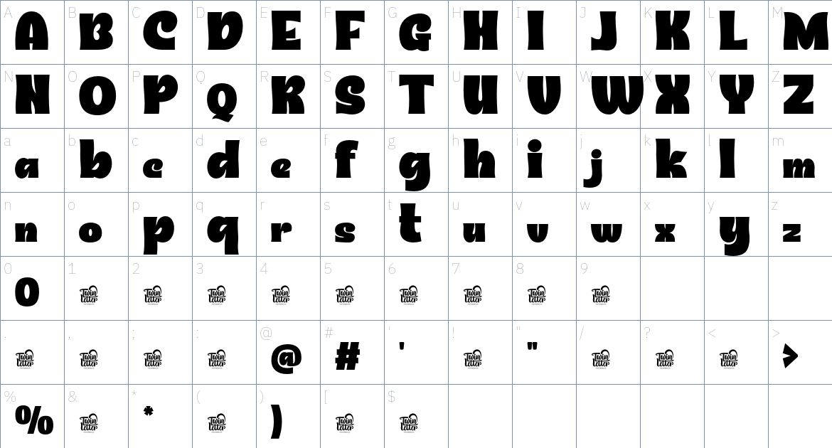 GLASFUR Trial font Character Map