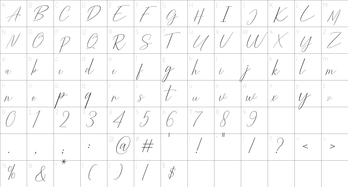 Megastina font Character Map