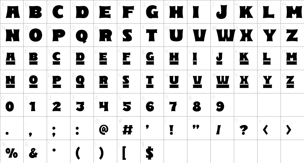 Matha font Character Map