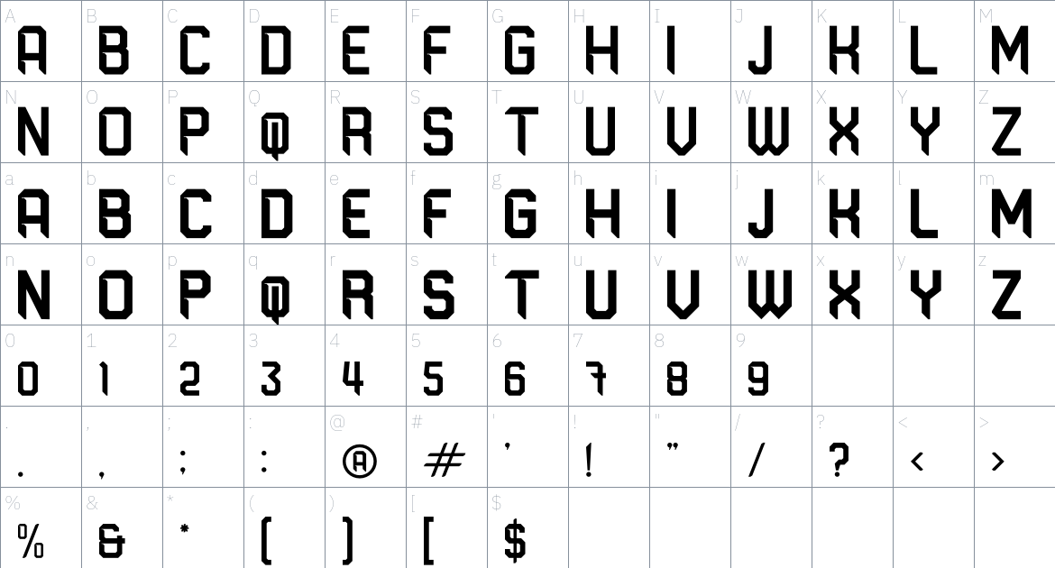 Alodraca font Character Map