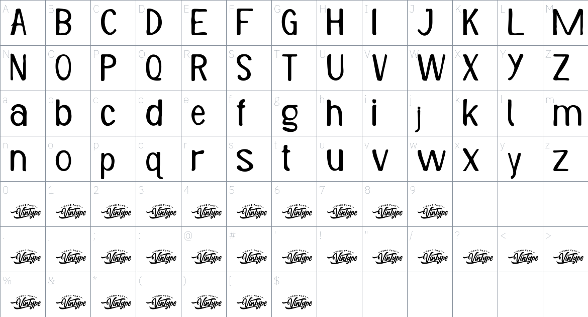 Mirror Shot font Character Map