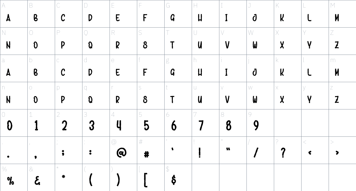 Scary Writing font Character Map