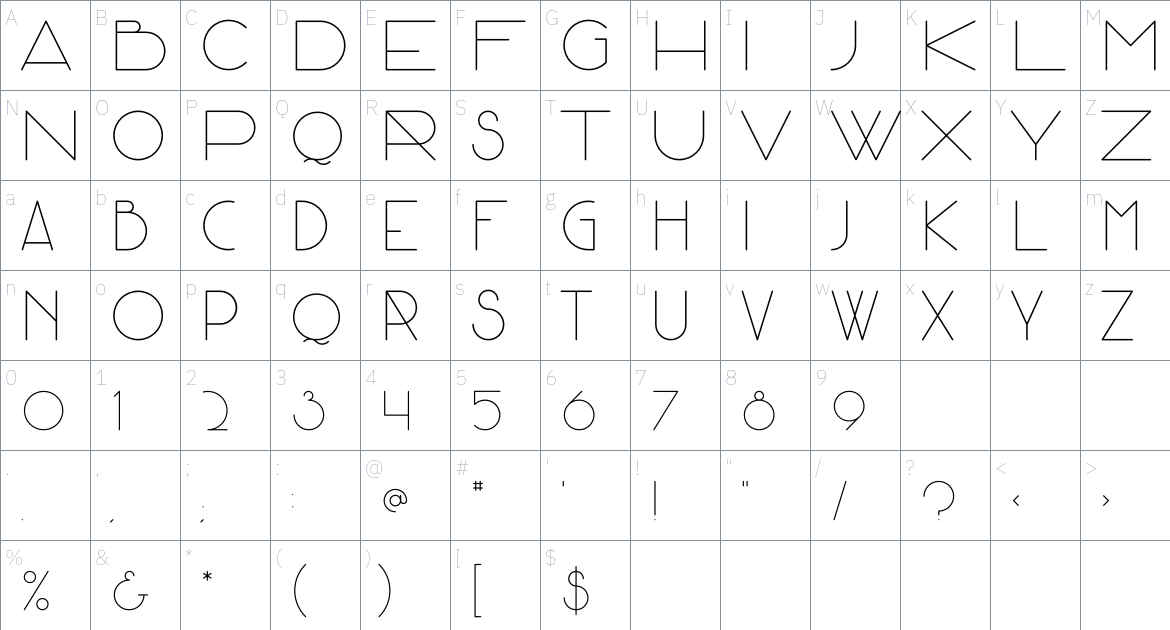 Zya font Character Map