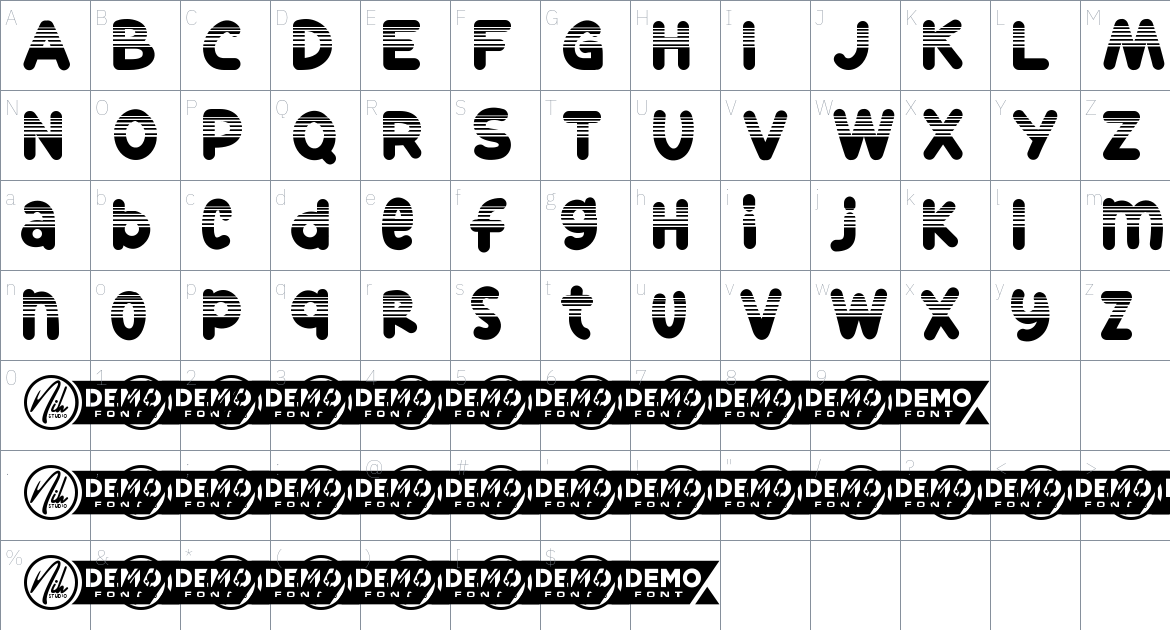 Stripe Across font Character Map