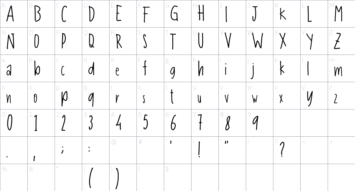 Jumpheart font Character Map