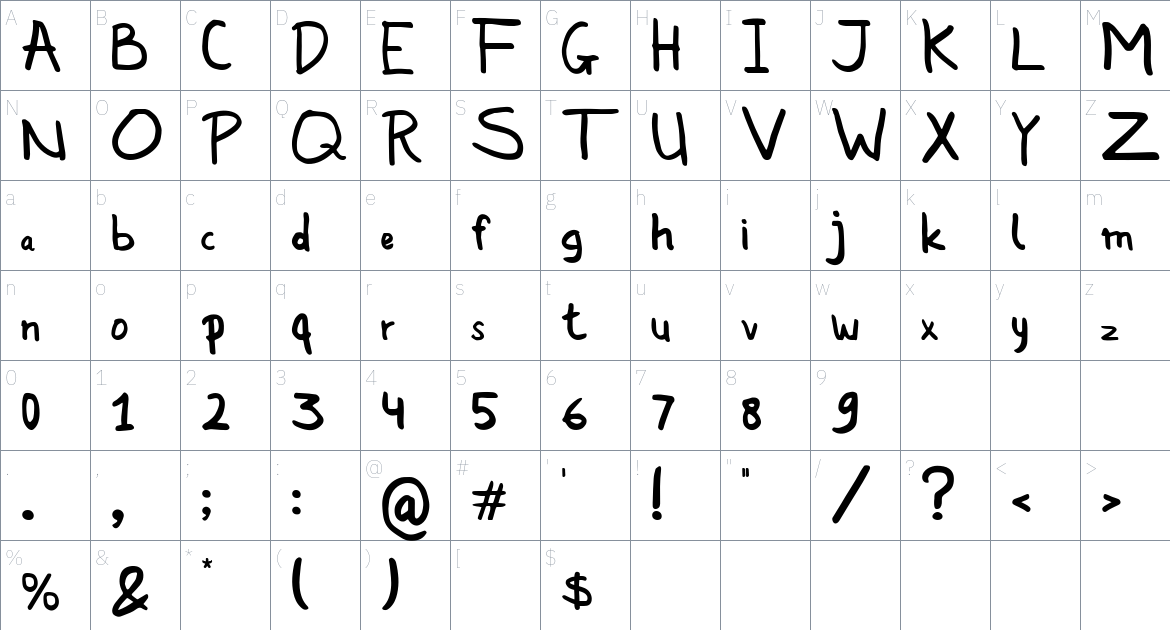 Aukrey Mooa font Character Map