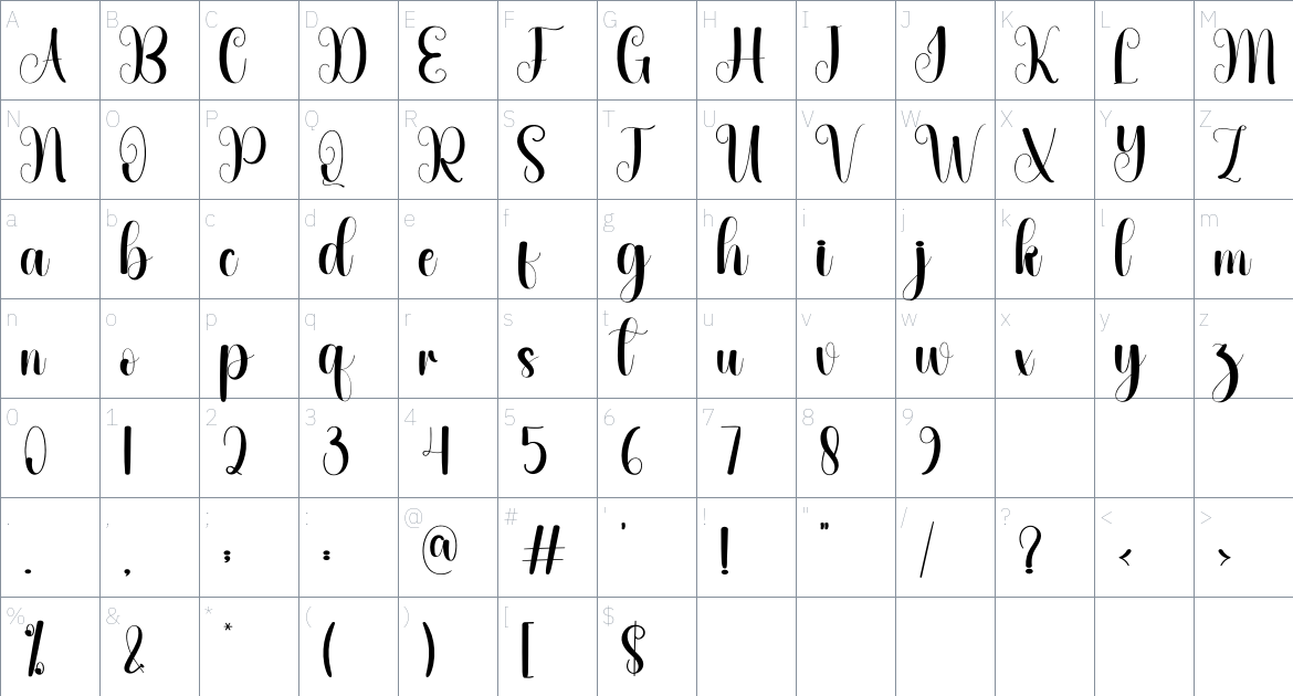 American font Character Map