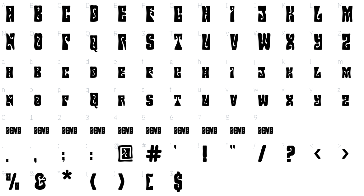 Hendrix Groove Font font Character Map