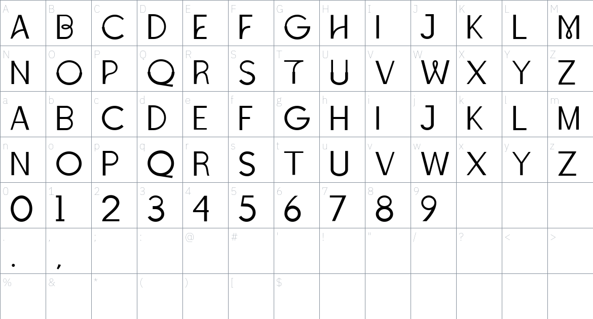 Bamzer font Character Map