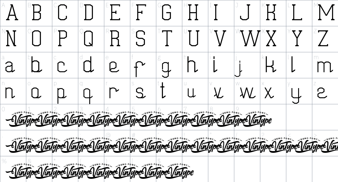 Basic Robot font Character Map