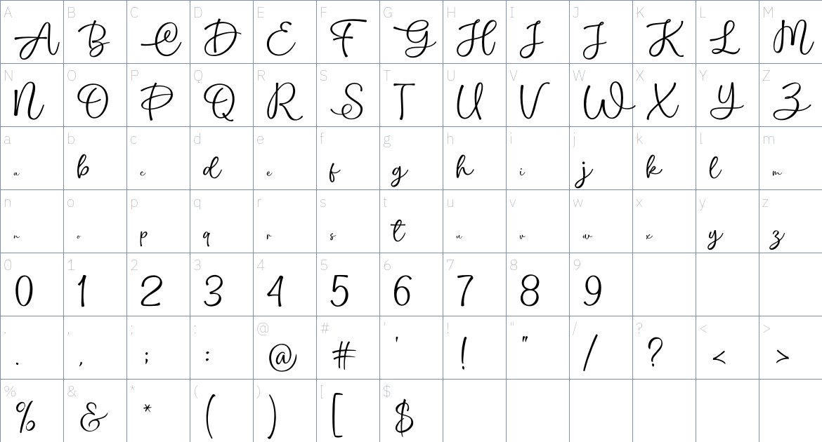 Cathilda font Character Map