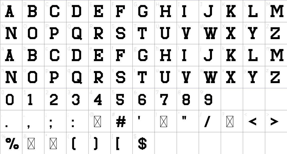 Sportfield Varsity font Character Map