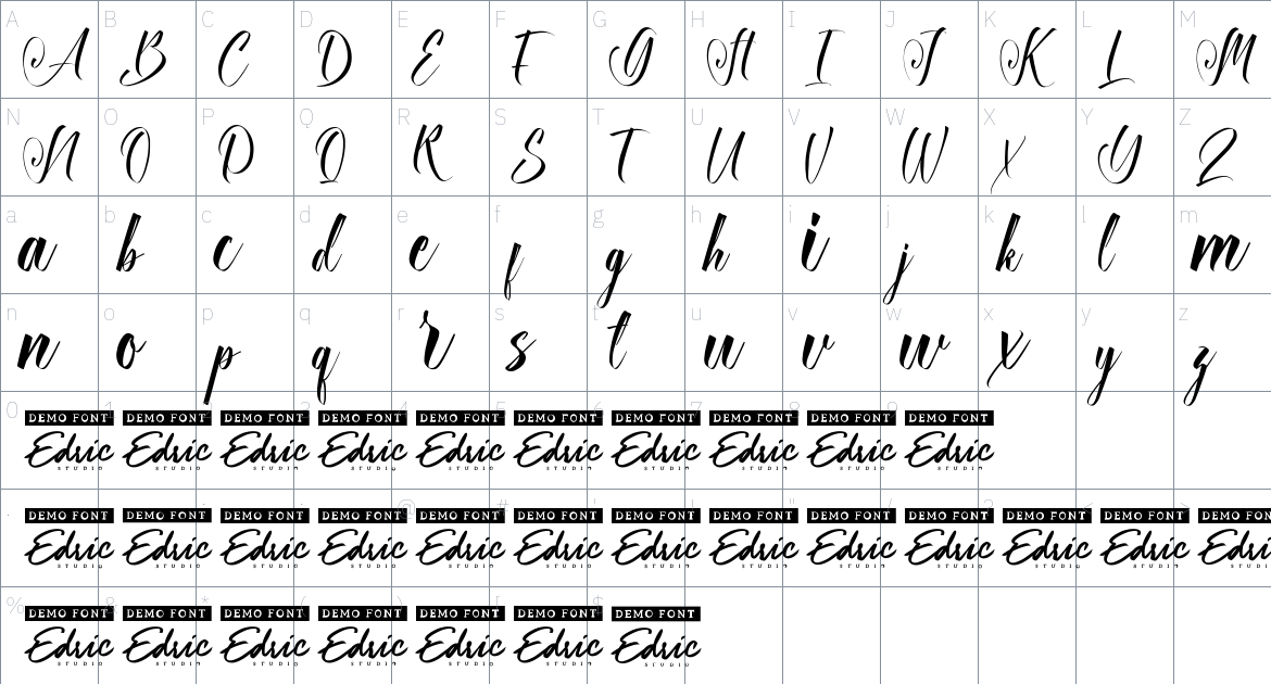 Alexandrines font Character Map