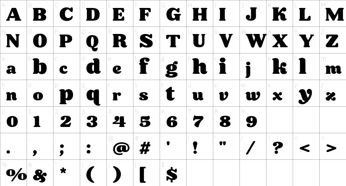 Billstein font Character Map