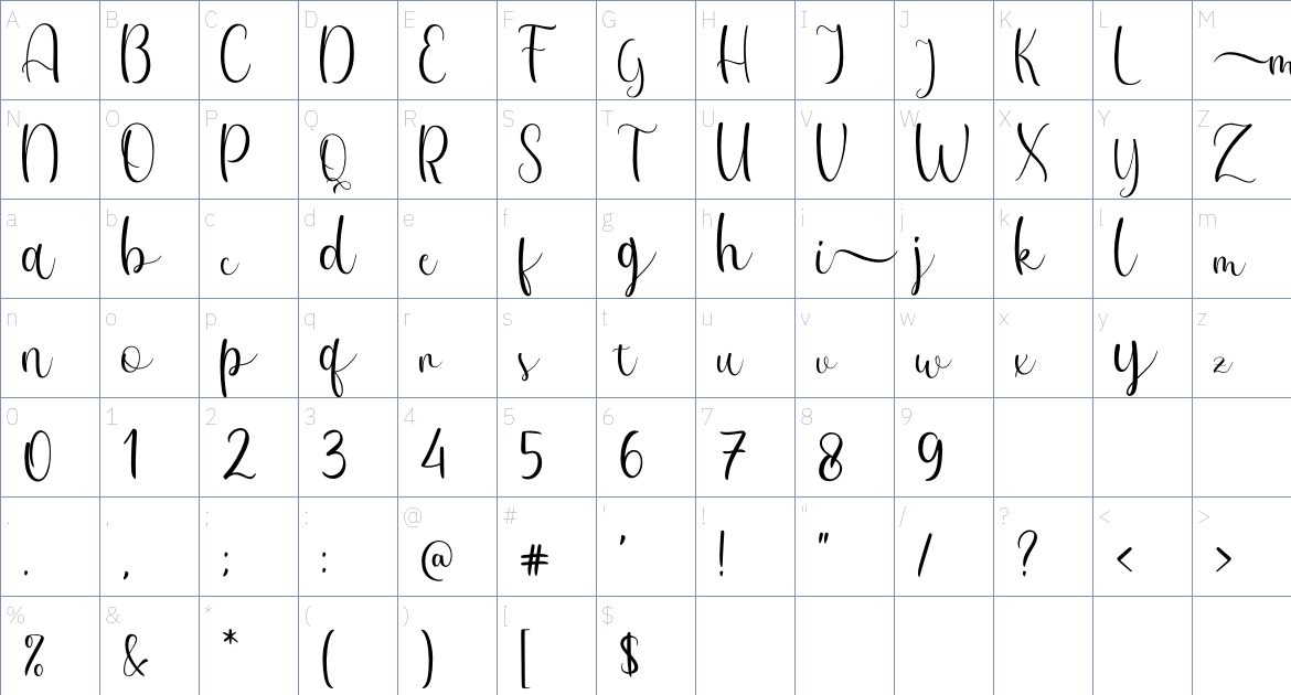 Mayumi font Character Map