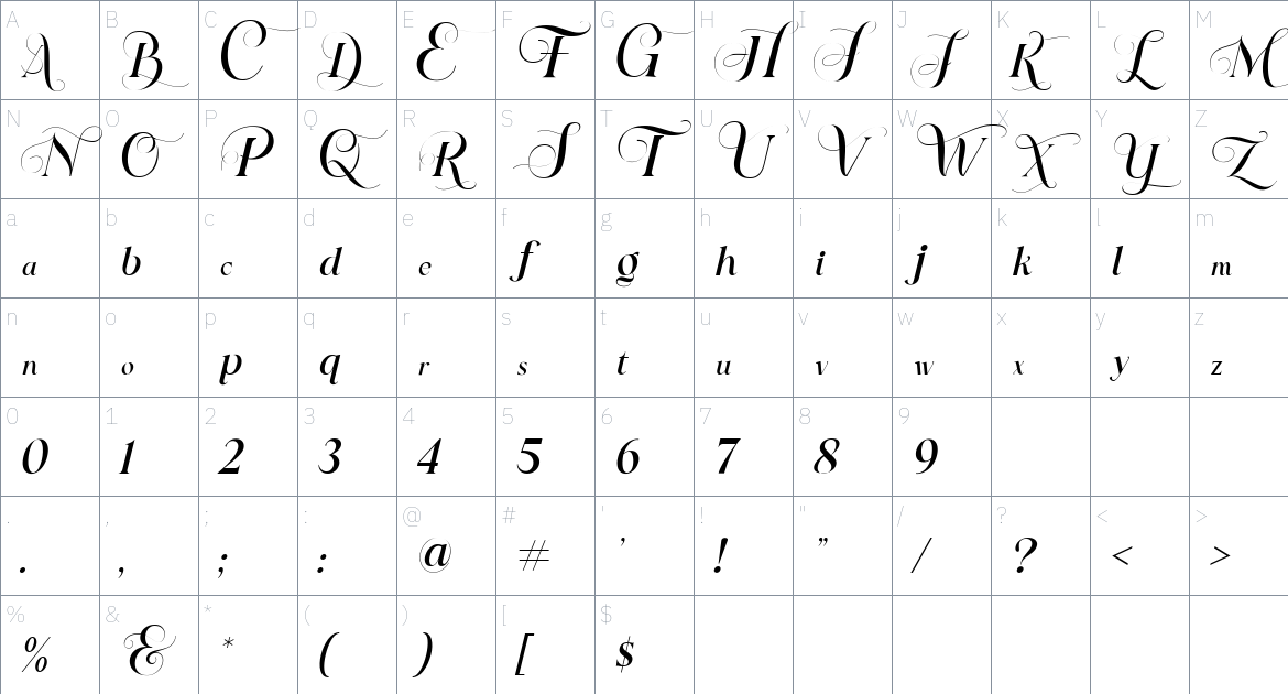 East of Wild font Character Map