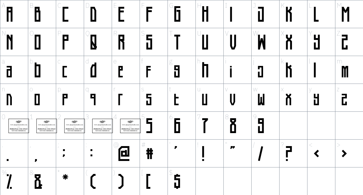 Equinox font Character Map