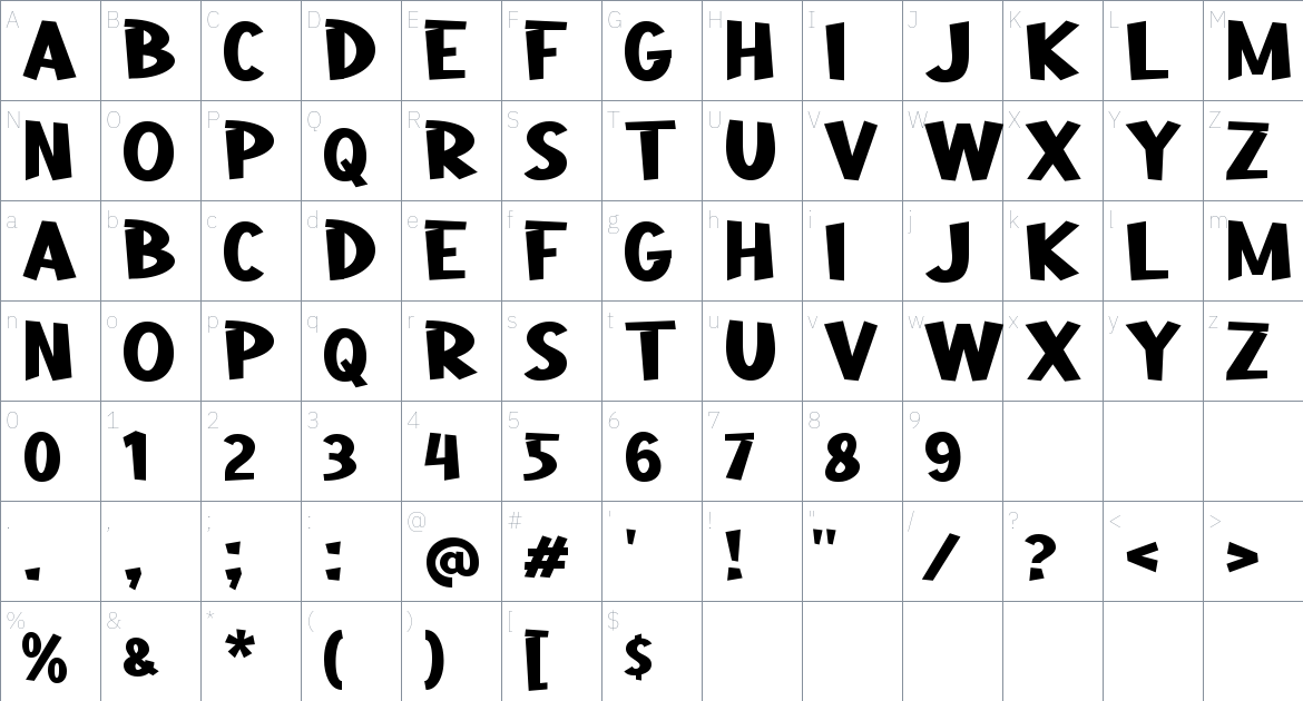 Aha Wow Font font Character Map