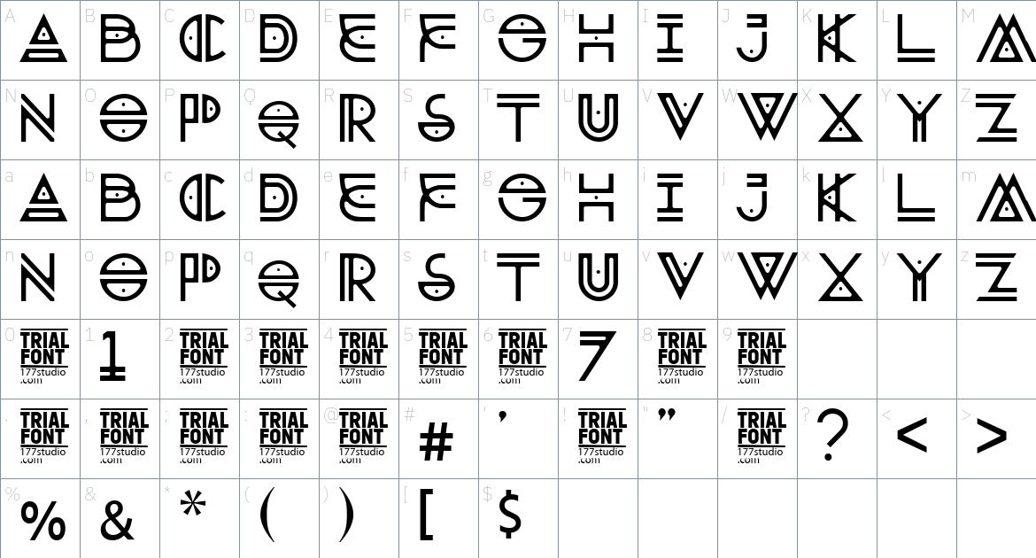 Asember Ligature font Character Map