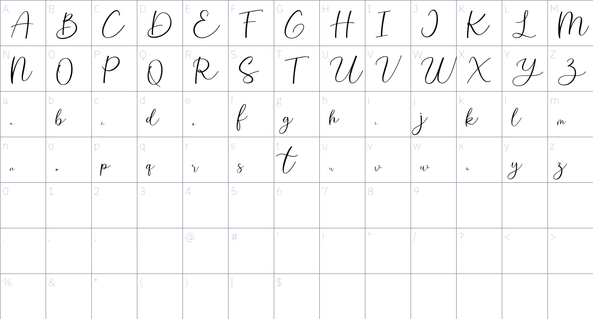 Saraya font Character Map