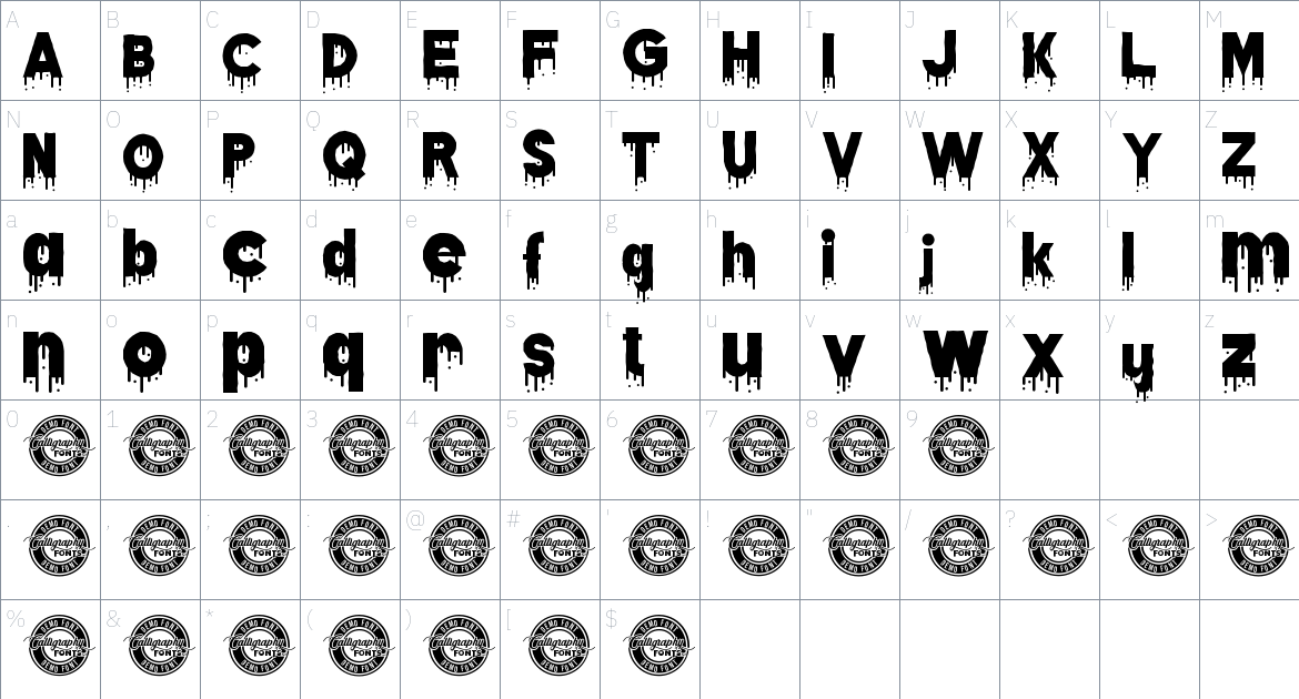 Dripped Ink font Character Map