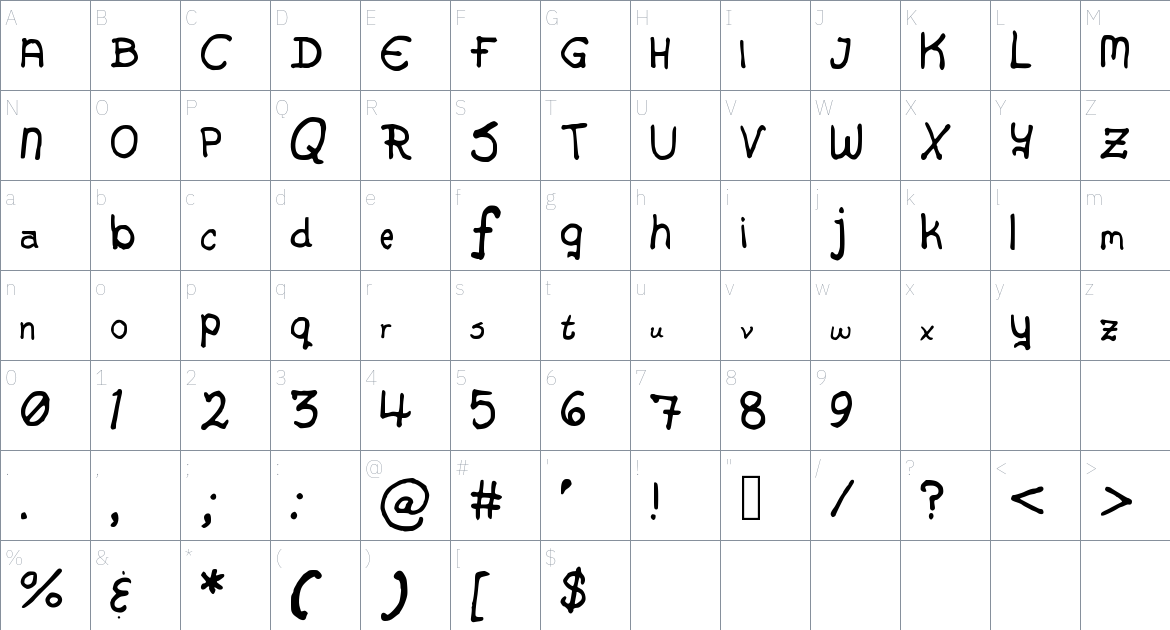 Alex Handwriting font Character Map