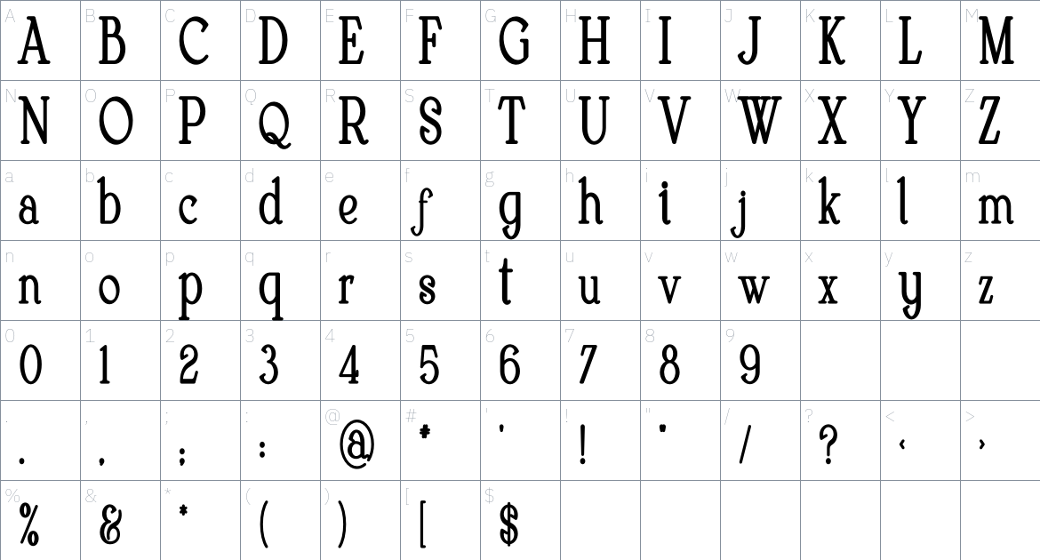 Verbena font Character Map