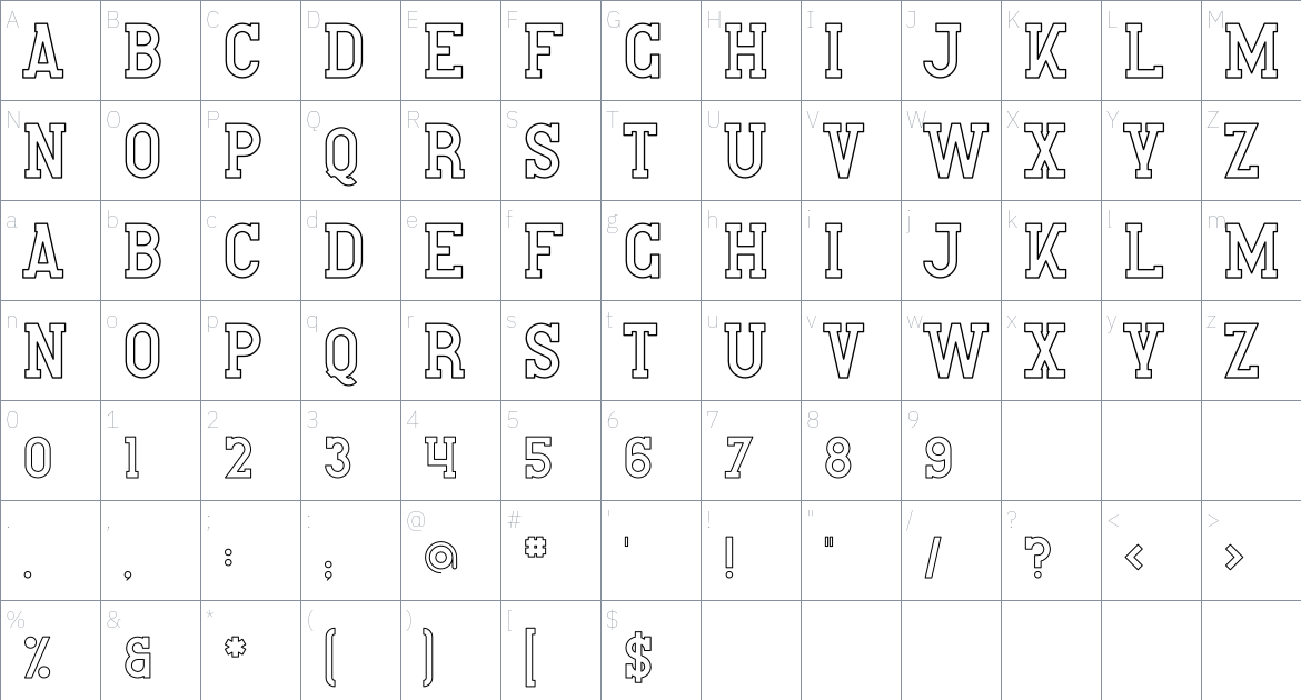 Tessa font Character Map