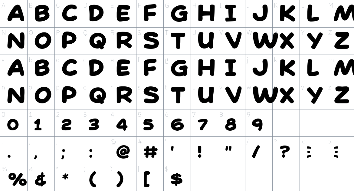 Comic Cheese Font font Character Map