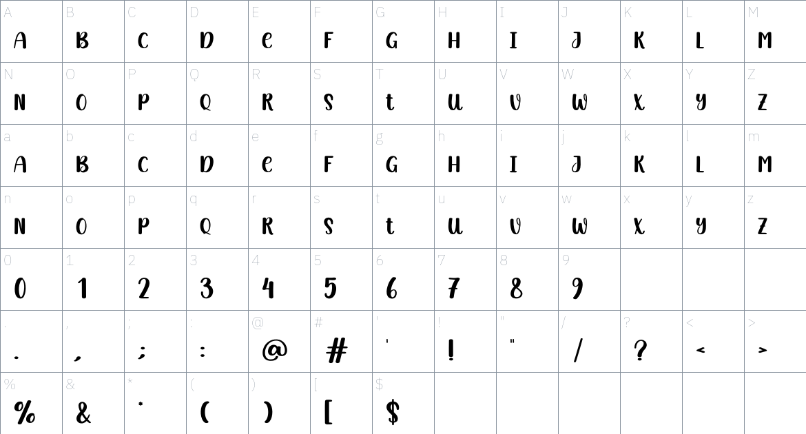 Simple Moment font Character Map